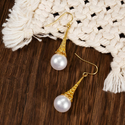 Feliza – Boucles d'Oreilles Vintage Dorées avec Perles Pendantes