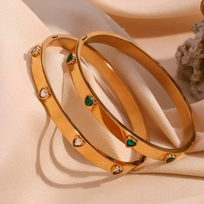 Anna – Bracelet cœur pêche micro-serti en acier inoxydable