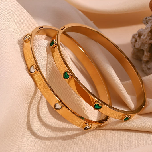 Anna – Bracelet cœur pêche micro-serti en acier inoxydable