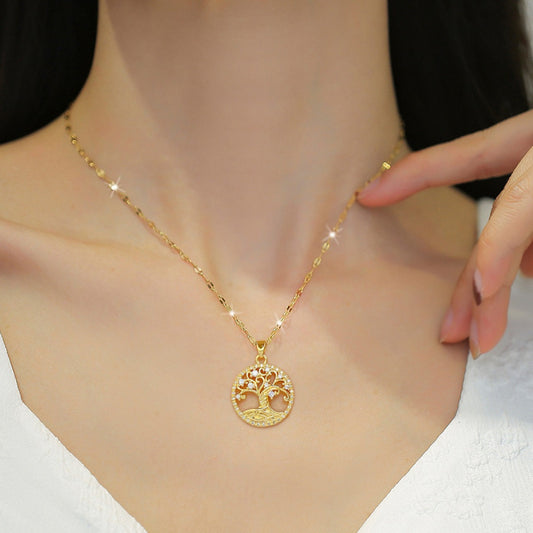 Samira – Collier Arbre de Vie Doré avec Zirconium