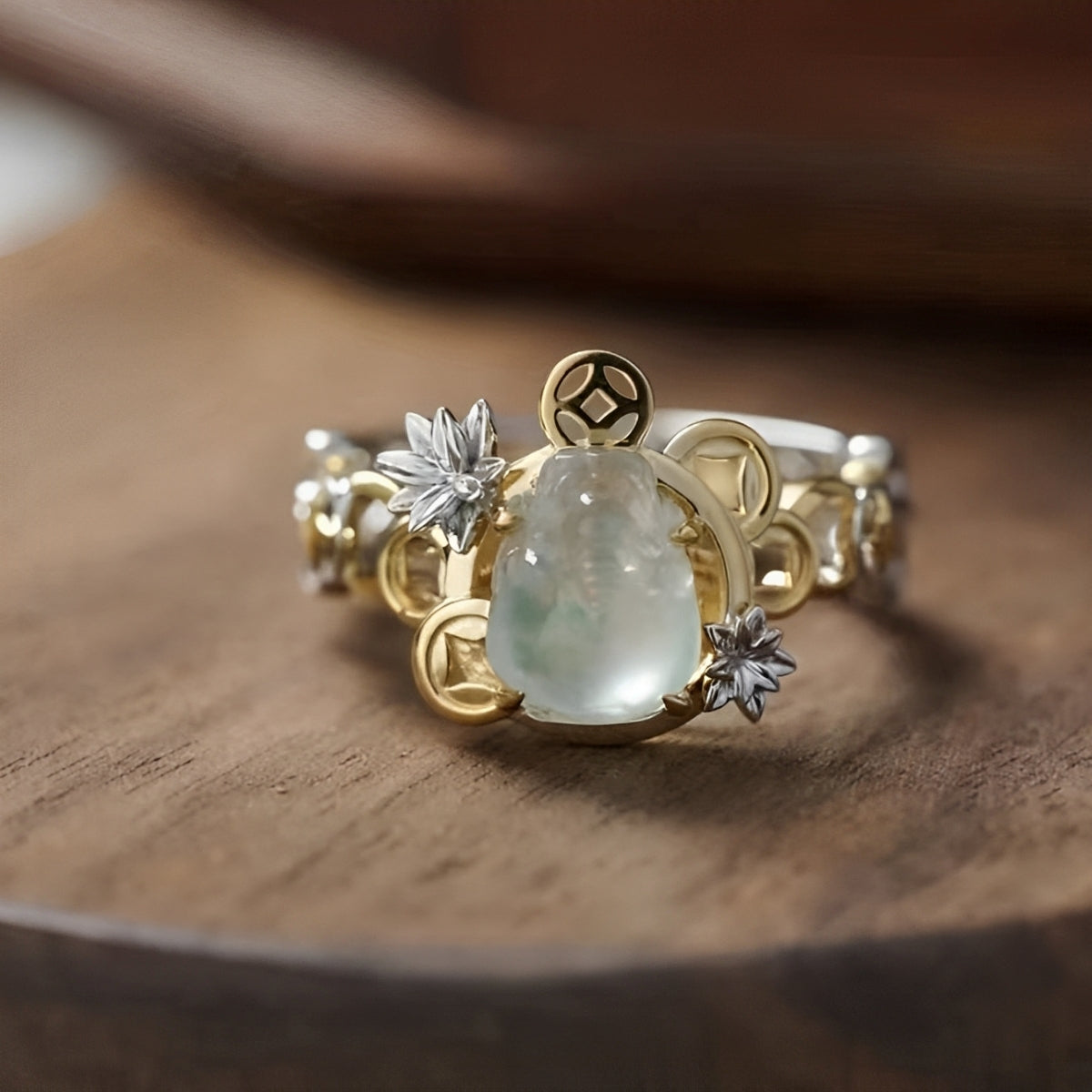 Hanny – Bague Vintage en Or et Argent avec Cristaux Lunaires