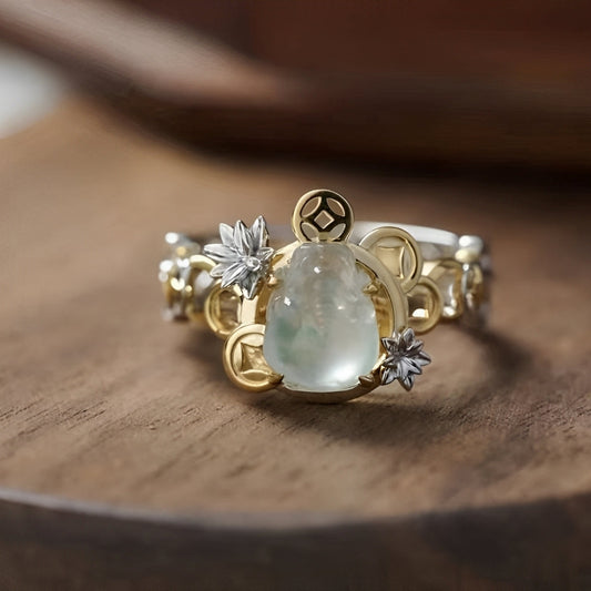 Hanny – Bague Vintage en Or et Argent avec Cristaux Lunaires