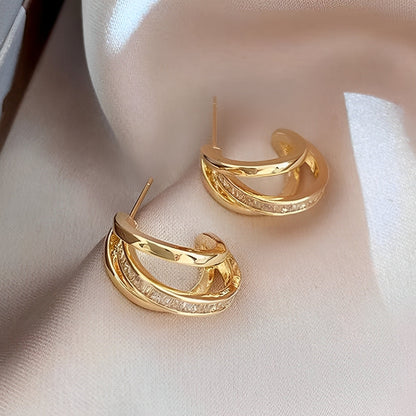 Valeria – Boucles d'oreilles Triple Anneau en Or