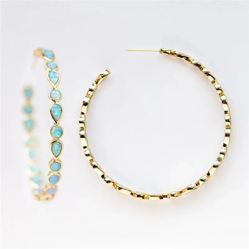 Maricel – Boucles Cercle Doré et Opale Pendantes