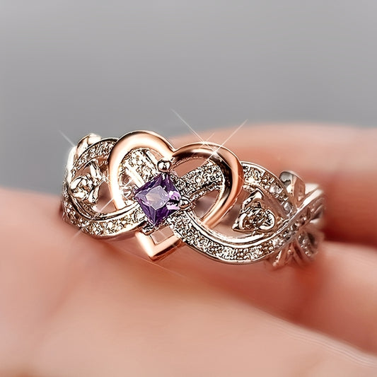 Monica – Bague Coeur Violet Eclat Or & Argent