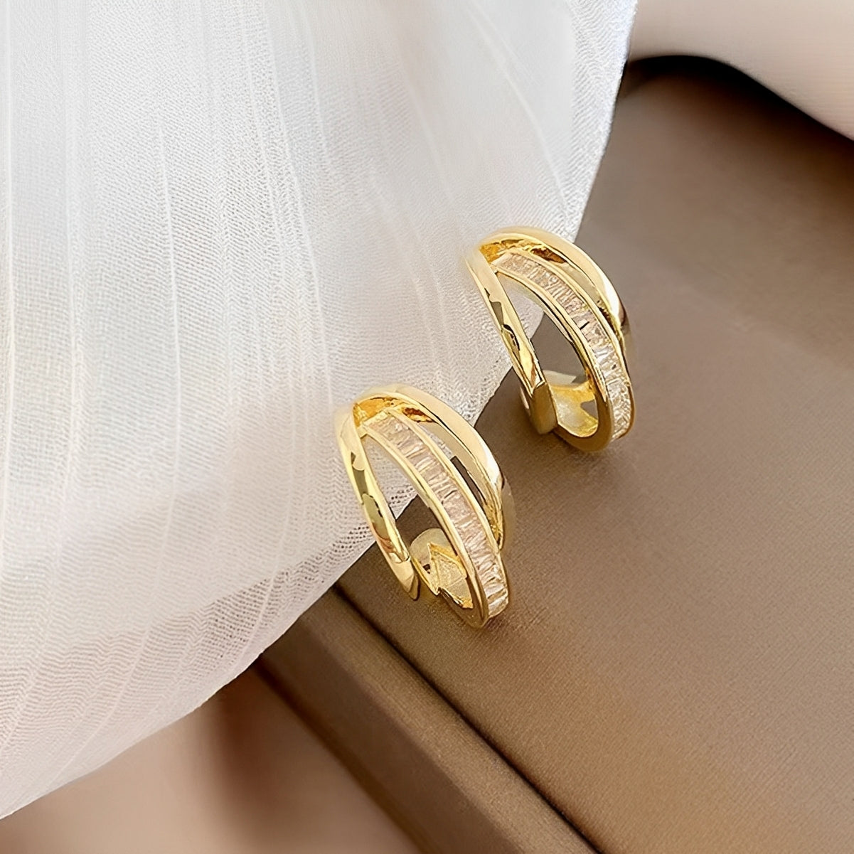 Valeria – Boucles d'oreilles Triple Anneau en Or