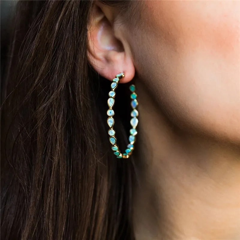 Maricel – Boucles Cercle Doré et Opale Pendantes