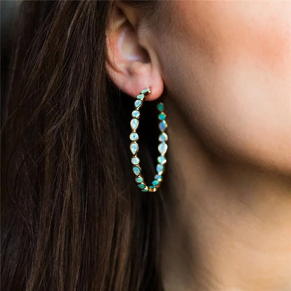 Maricel – Boucles Cercle Doré et Opale Pendantes
