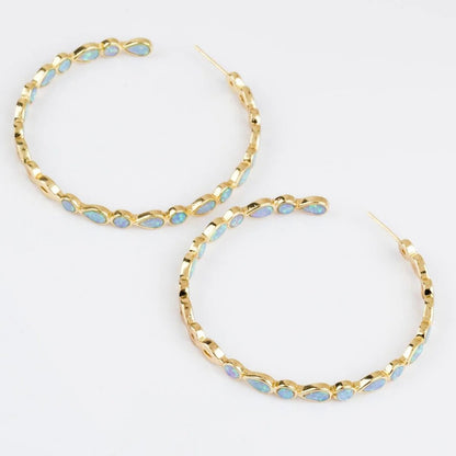 Raya – Créoles Dorées Vintage à Opale Bleue