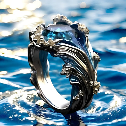 Jessa – Bague Cristal Vagues de l’Océan Vintage