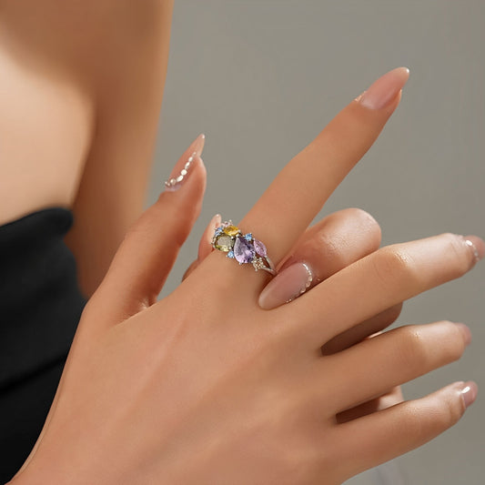 Clarine – Bague Vintage en Argent avec Cristaux de Couleurs