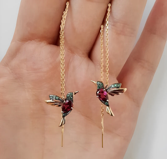 Whitney – Boucles d’Oreilles Colibri en Émail et Zircon