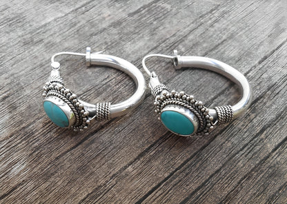 Hiraya – Boucles d’Oreilles Vintage avec Pierre Turquoise