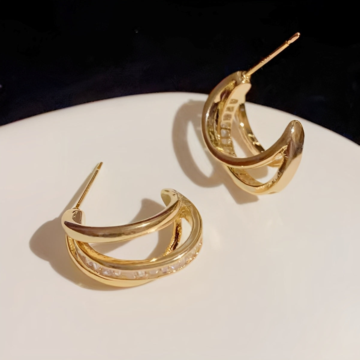 Valeria – Boucles d'oreilles Triple Anneau en Or