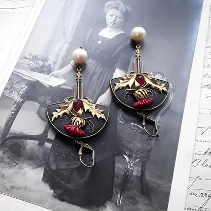 Zahara – Boucles d'oreilles Boho avec Perles et Cristal Rouge