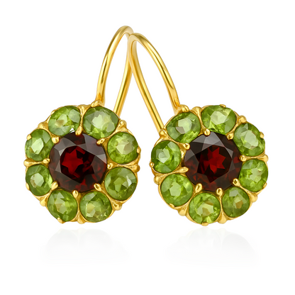Selene – Boucles d’Oreilles Rétro Rondes avec Cristaux Verts et Rouges