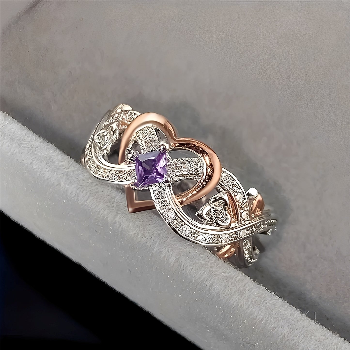 Monica – Bague Coeur Violet Eclat Or & Argent