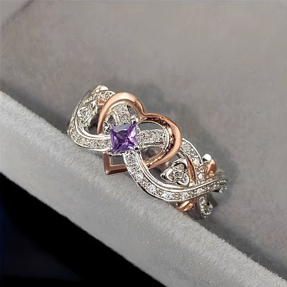 Monica – Bague Coeur Violet Eclat Or & Argent