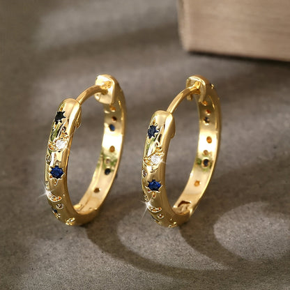 Maelis – Boucles d'Oreilles Dorées Vintage avec Circonia Bleue