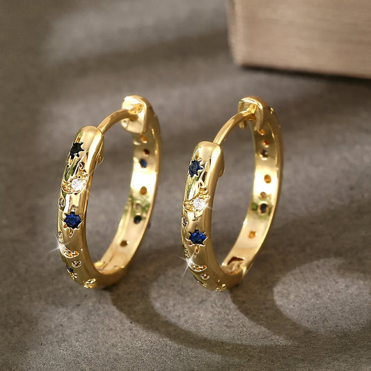Maelis – Boucles d'Oreilles Dorées Vintage avec Circonia Bleue