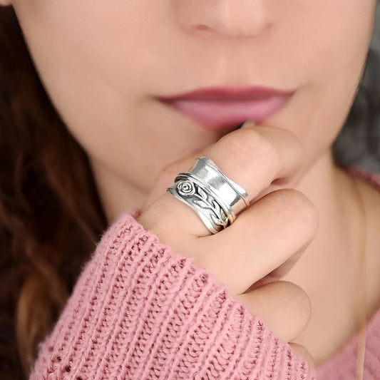 Bague Fleur Rose Vintage en Argent