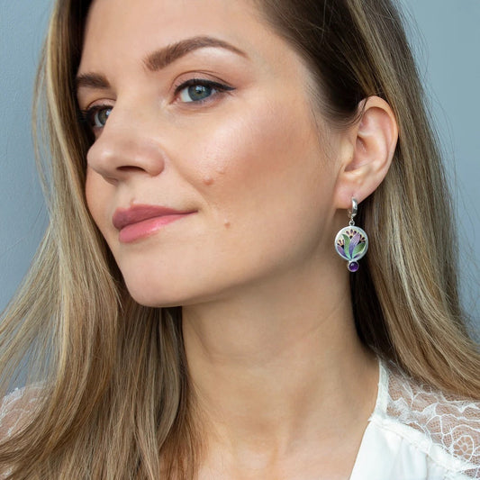 Lorna – Boucles d'Oreilles Boho avec Cristaux Violets en Argent Sterling