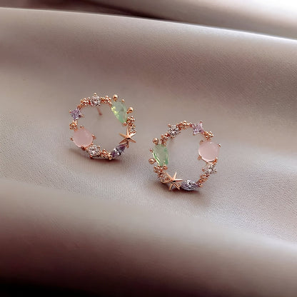 Charlene – Boucles d'Oreilles Florales en Cristal en Or Rose