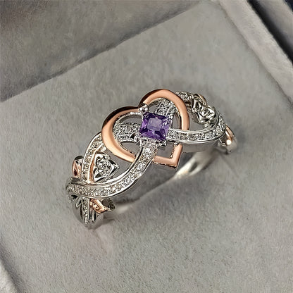 Monica – Bague Coeur Violet Eclat Or & Argent