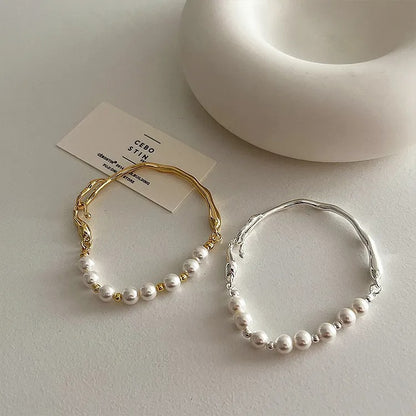 Gwen – Bracelet Métal et Perles Irrégulières