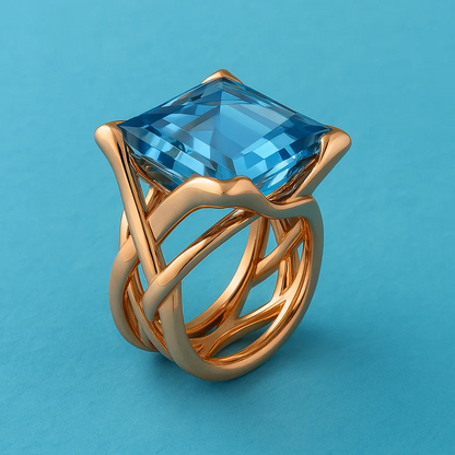 Bam – Bague Vintage en Or Rose avec Zircon Bleu Étincelant