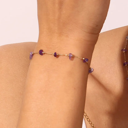 Myrtha – Bracelet Doré 18K en Acier Inoxydable avec Améthyste