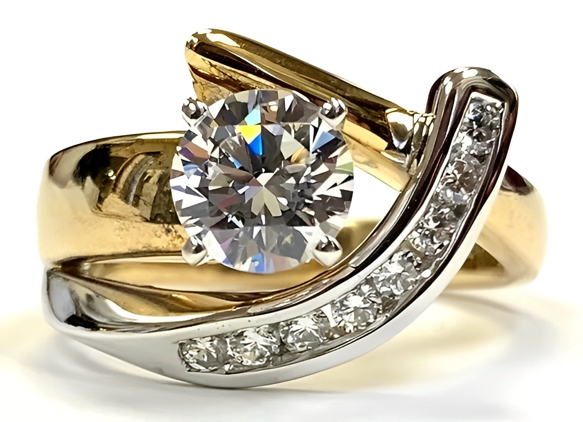 Valoria – Bague Bicolore au Zircon Étincelant