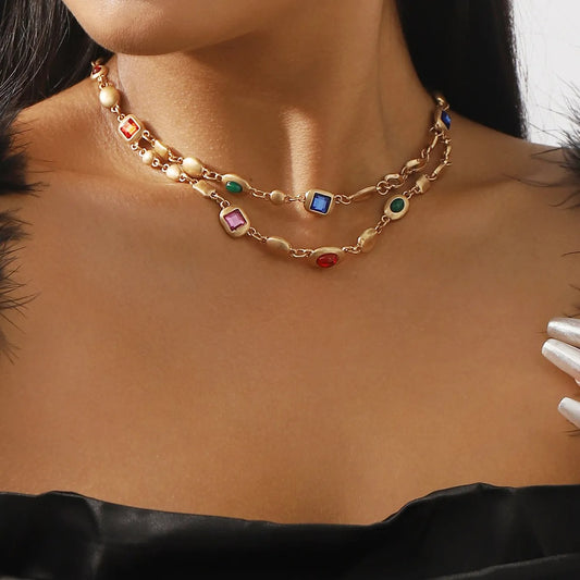Aileen – Collier Double Rang de Perles Colorées