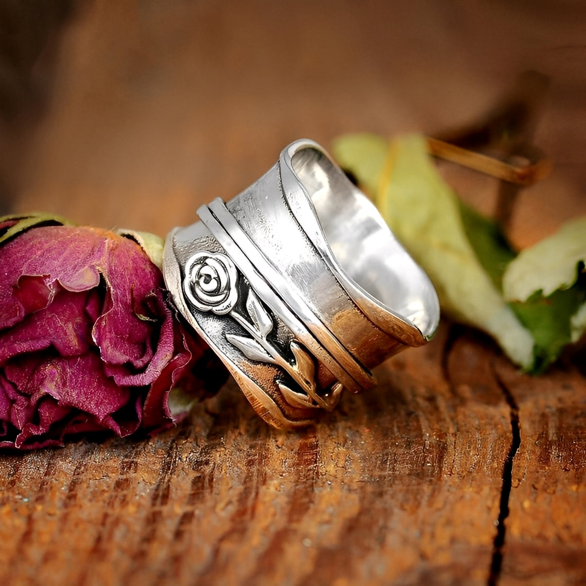 Bague Fleur Rose Vintage en Argent