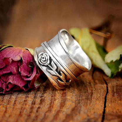 Bague Fleur Rose Vintage en Argent