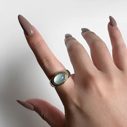 Jeza – Bague Vintage Bicolore avec Pierre Verte