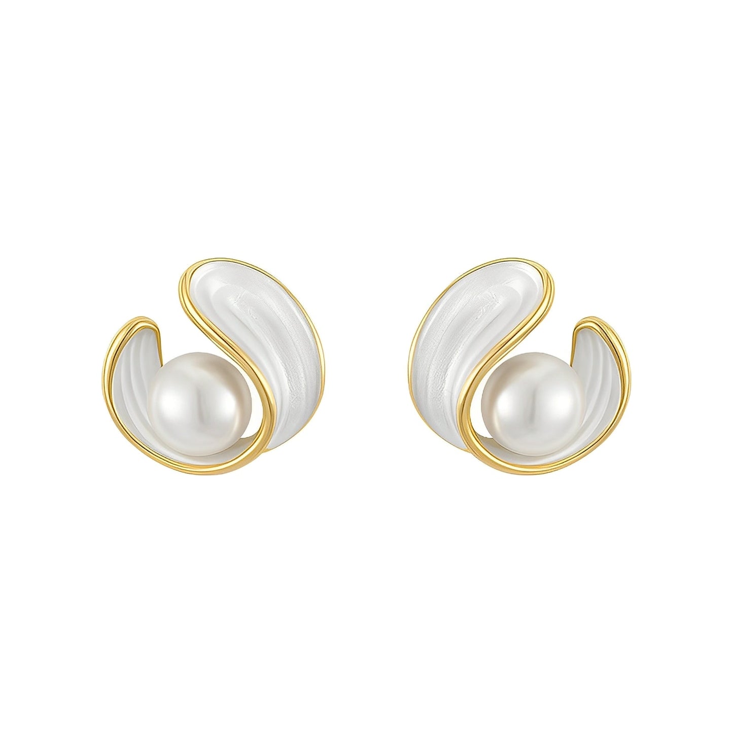 Aimee – Boucles d'Oreilles de Luxe avec Opale Blanche et Perles en Or