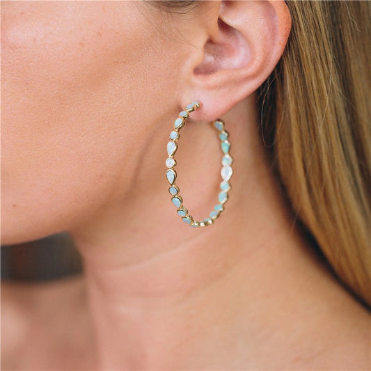 Maricel – Boucles Cercle Doré et Opale Pendantes