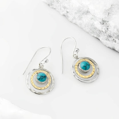 Nayah – Boucles d'Oreilles Bohèmes Saturne avec Pierre Turquoise, Finition Argent et Or