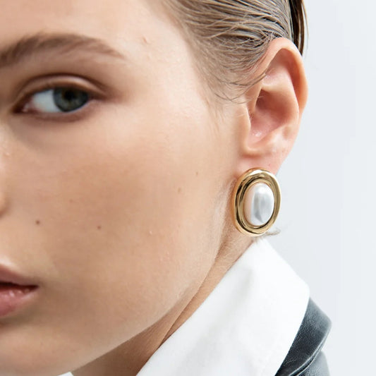 Colette – Boucles d'Oreilles Perle Vintage en Acier Inoxydable