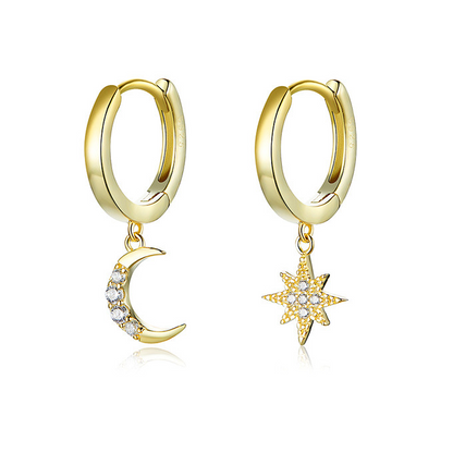 Celestia – Boucles d’Oreilles Étoile & Lune Dorées