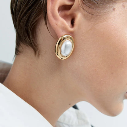 Colette – Boucles d'Oreilles Perle Vintage en Acier Inoxydable