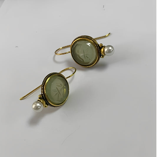 Lena – Boucles Antiques Pierre Verte et Perle