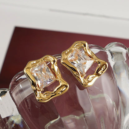 Hana – Boucles d’Oreilles Pierre Dorée Liquide