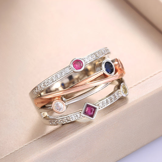 Jisoo – Bague Vintage Creuse avec Zircons de Couleurs