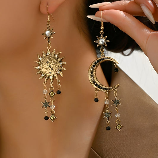 Arielle – Boucles Vintage Soleil et Lune Pendantes