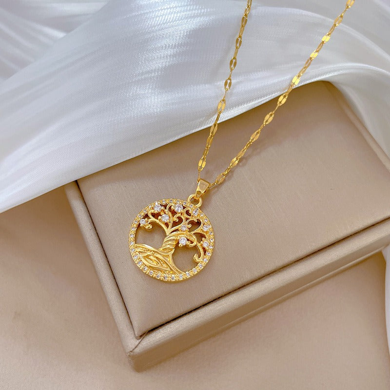 Samira – Collier Arbre de Vie Doré avec Zirconium
