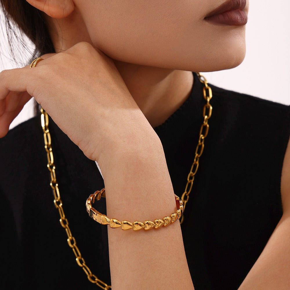 Amoria – Bracelet cœur plaqué or en acier inoxydable