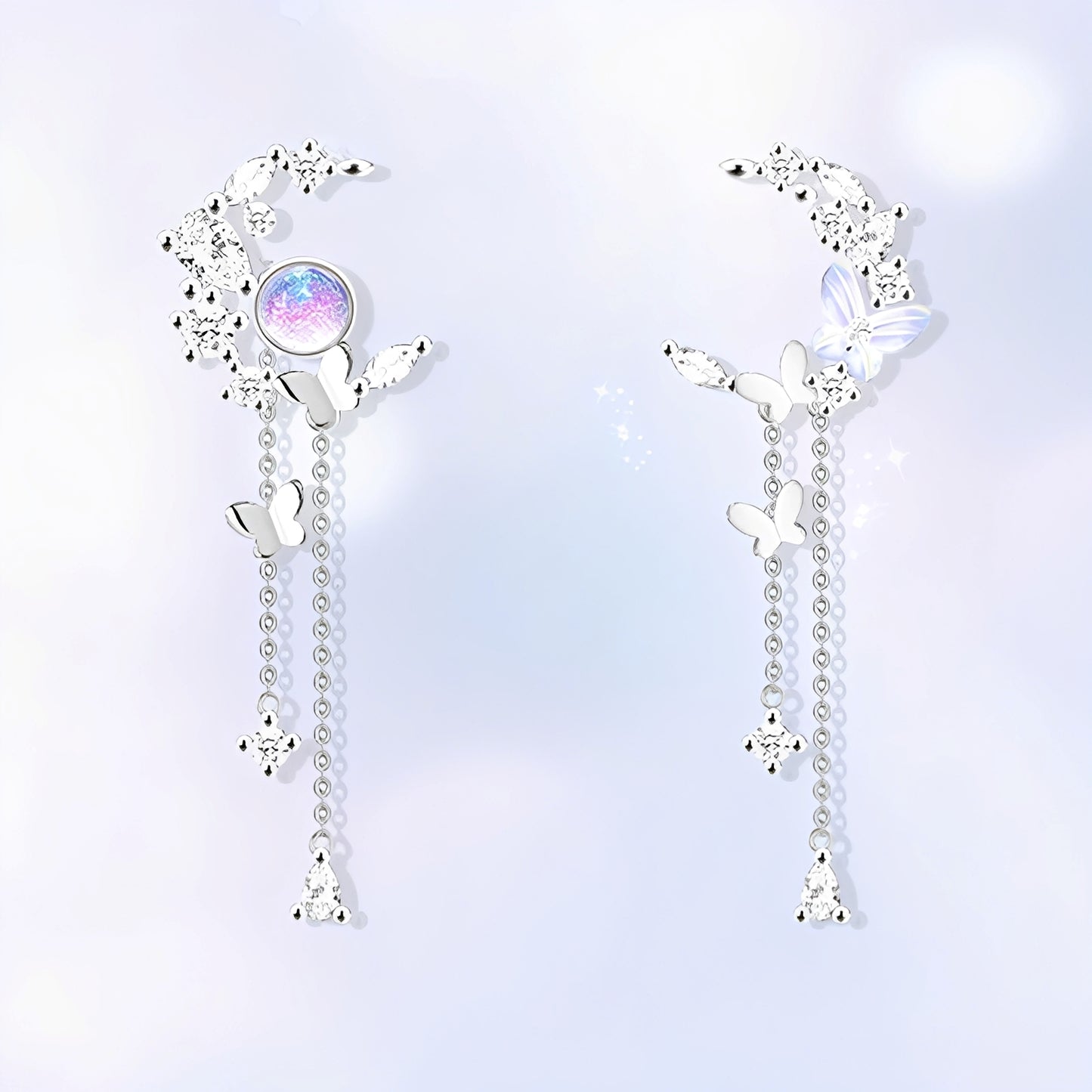 Nelly – Boucles d’Oreilles Lune et Papillons