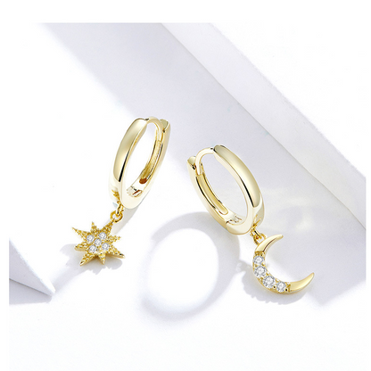 Celestia – Boucles d’Oreilles Étoile & Lune Dorées